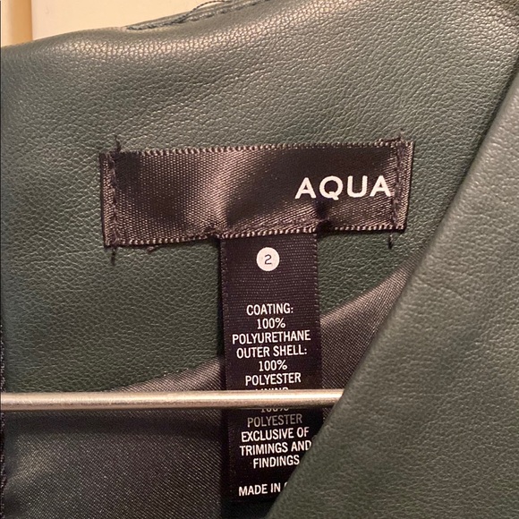 Aqua dark green vegan leather Sheath Dress with Puff Sleeves and V-Neck - Picture 2 of 4